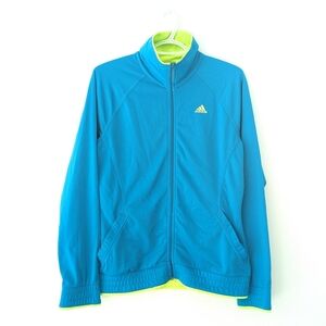 Adidas Women's Teal and Neon Lime Full Zipped Embroidered Jacket ~ Size Medium